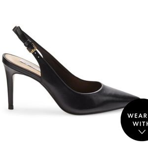 SAKS FIFTH AVENUE BLACK LEATHER SLINGBACKS